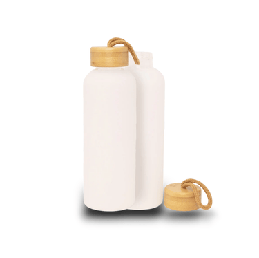 Botella de vidrio blanco con tapa de bambú 20oz